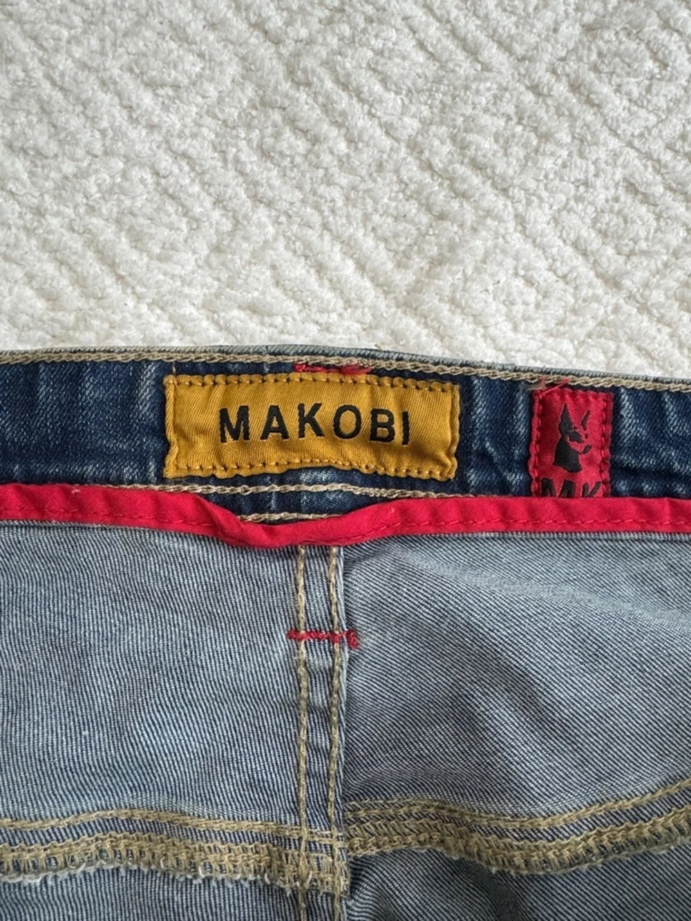 Makobi Washed Distressed Men's Straight Jeans with Pink Side Stripe Sz 48